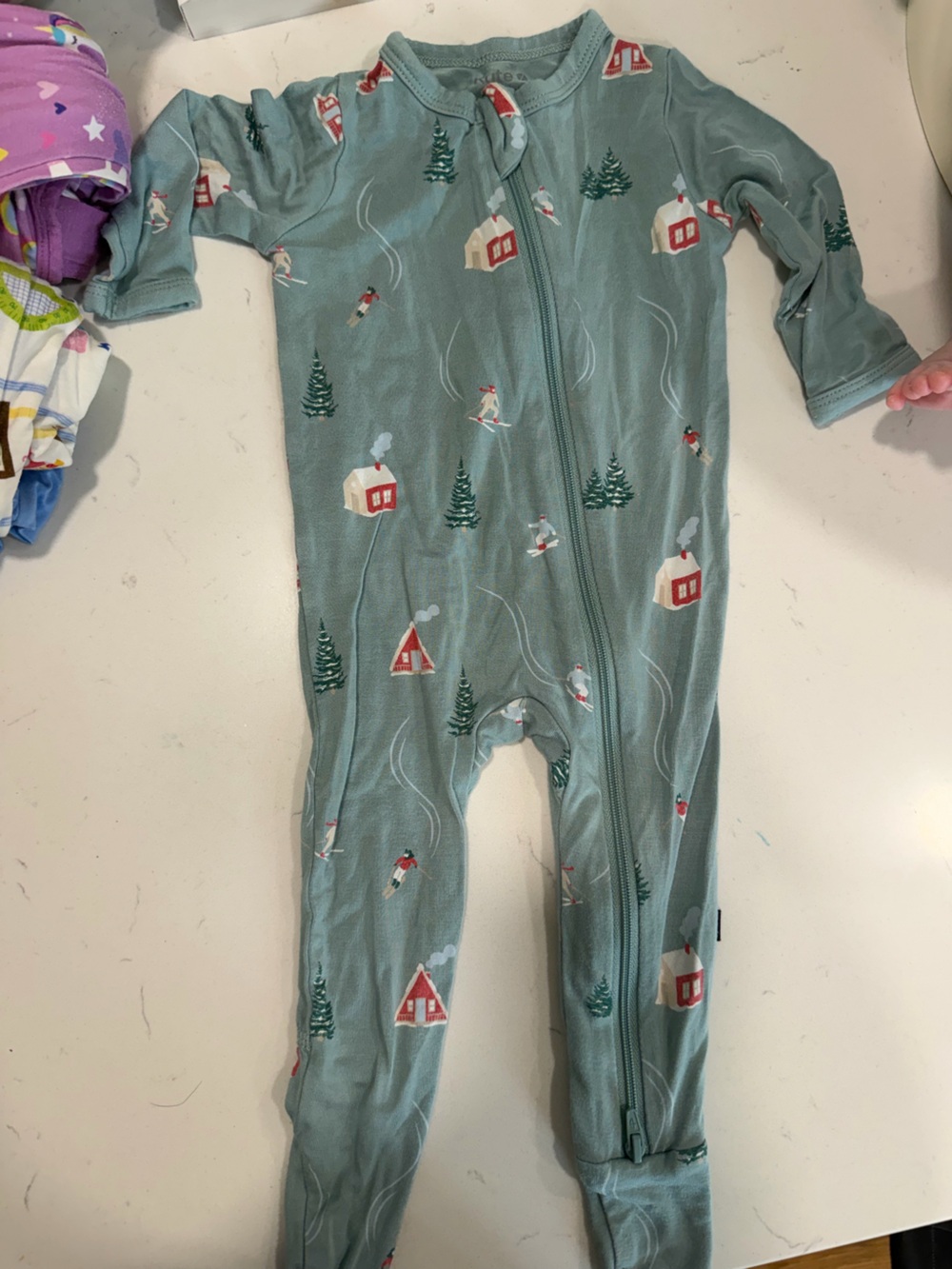 Kyte BABY Sage Green Cabin & Ski Zip One-Piece Pajamas